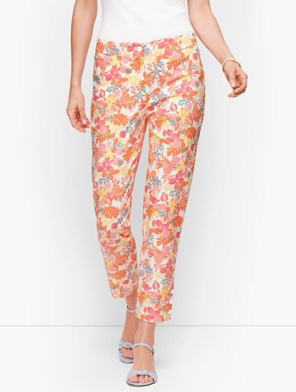 Talbots Women’s Perfect Crop Pants Fruit & Flowers Orange Size 8
